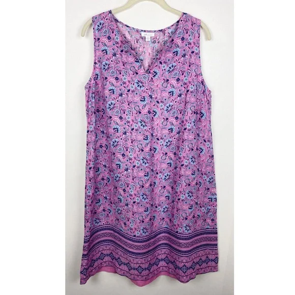 J Jill Love Linen Floral Split Neck Dress Pockets - Picture 2 of 7